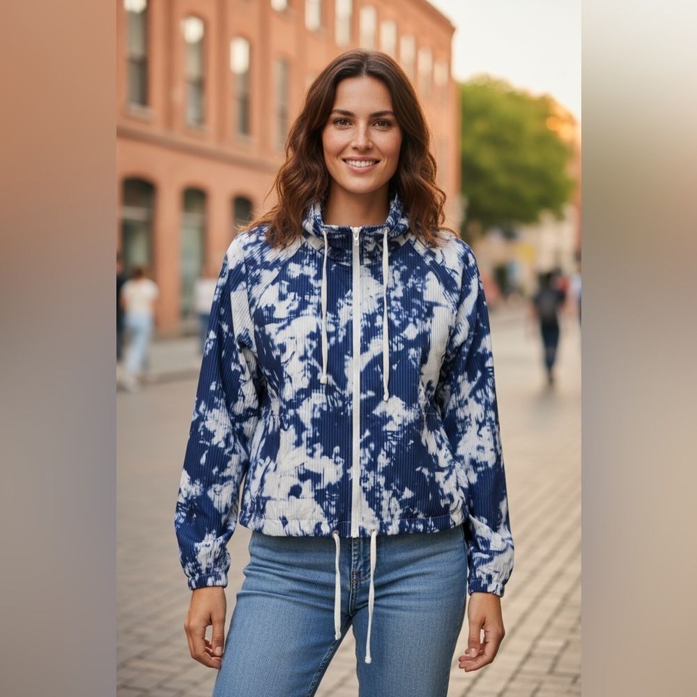 NEW Love Life Live Women's Blue Tie-Dye Utility Jacket L